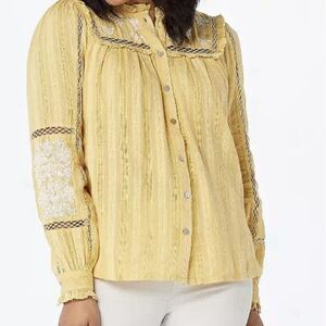 Embroidered FlowerChild Boho Boxy Ruffle XS Shirt Cottagecore Prairie LOGOLavish